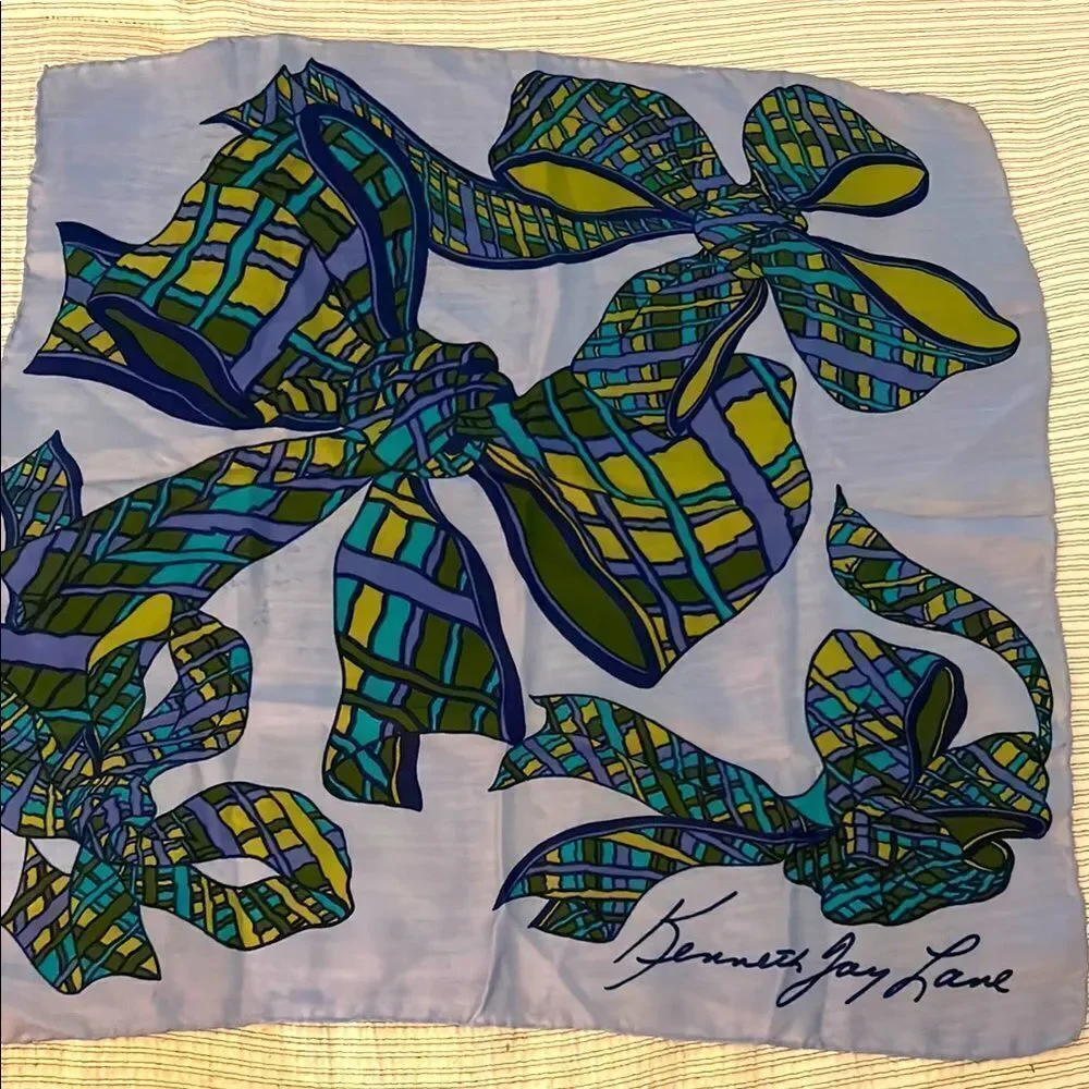 Kenneth Jay Lane silk Blue and Green Bow Scarf